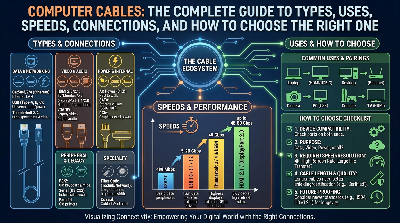 Computer Cables: The Complete Guide to Types, Uses, Speeds, Connections, and How to Choose the Right One